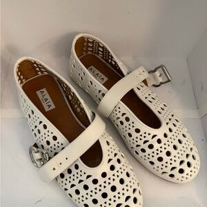 Alaia White Perforated Flats with Buckle 38 pristine condition
